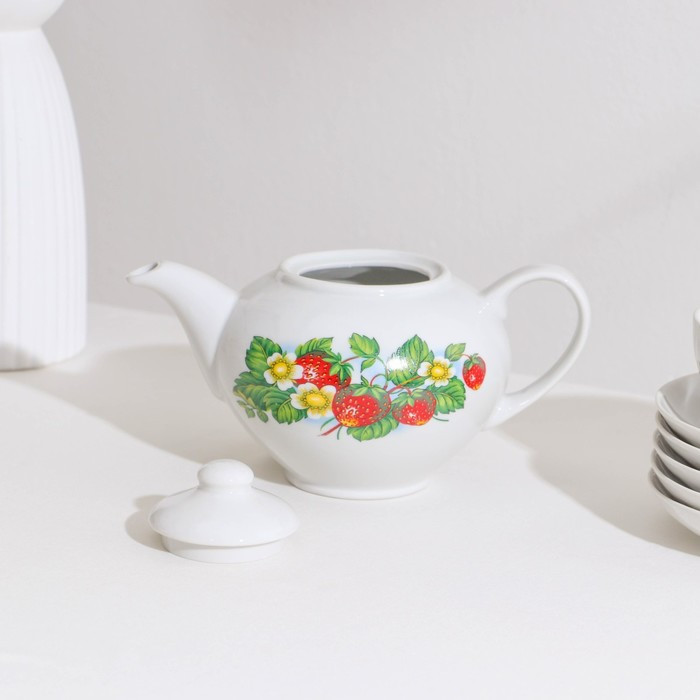 Сервиз чайный «Цветущая земляника», 14 предметов: чайник, сахарница, 6 чайных пар, фарфор - фото 3 - id-p223802485