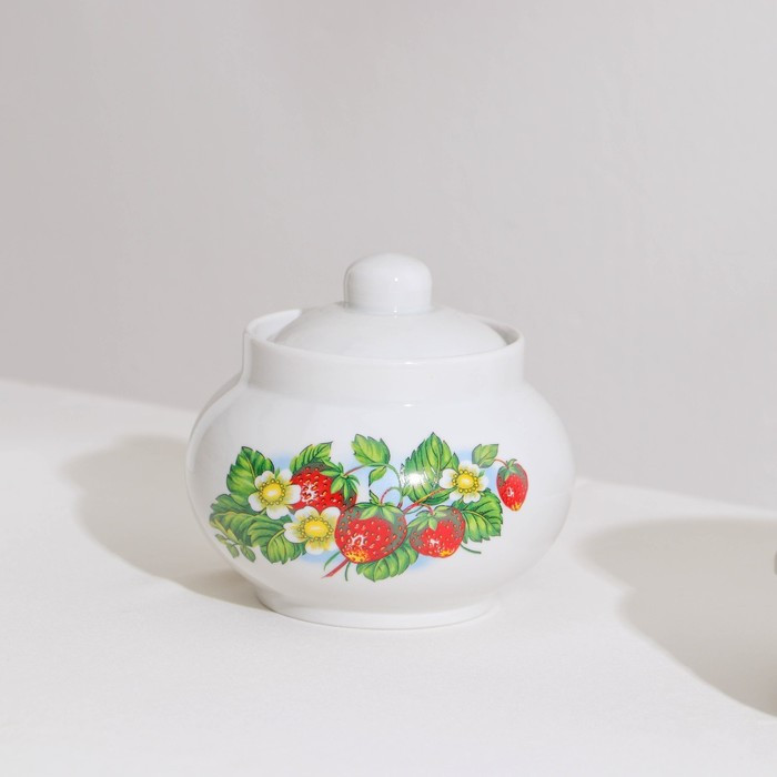 Сервиз чайный «Цветущая земляника», 14 предметов: чайник, сахарница, 6 чайных пар, фарфор - фото 4 - id-p223802485