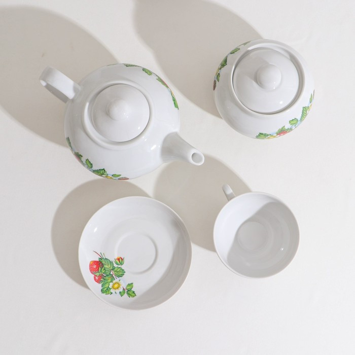 Сервиз чайный «Цветущая земляника», 14 предметов: чайник, сахарница, 6 чайных пар, фарфор - фото 8 - id-p223802485