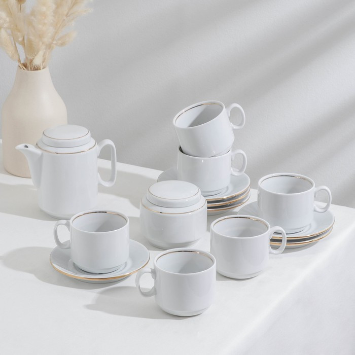 Сервиз чайный «Комфорт», 14 предметов: чайник 500 мл, 6 чашек 220 мл, 6 блюдец d=14 cм, сахарница 285 мл - фото 1 - id-p223802489