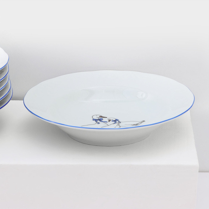 Набор фарфоровых тарелок «Гуси», 12 предметов: 6 супниц 350 мл, 6 плоских тарелок d=20 см - фото 2 - id-p223802751