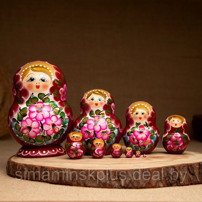 Матрёшка «Цветочки», розовое платье, 10 кукольная, 12-14 см - фото 1 - id-p223803789