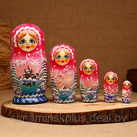 Матрёшка «Зима»,розовая, 5 кукольная, люкс
