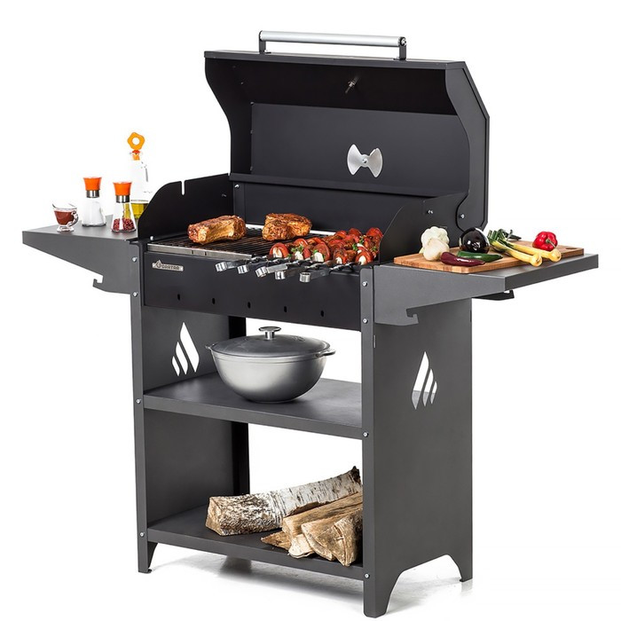 Мангал "Family Standart BBQ FSB2000" 133,2 х 44,1 х 96,6 см, 2 мм, крышка, боковые полки - фото 2 - id-p223804247