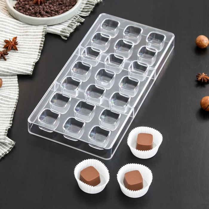 Форма для шоколада и конфет KONFINETTA «Куб», 27,5×13,5×3 см, 21 ячейка, ячейка 2,5×2,5 см - фото 1 - id-p223804612