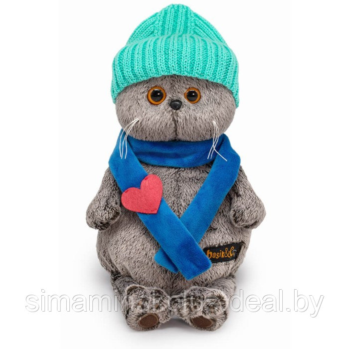 Мягкая игрушка «Басик», в шапке и шарфе с сердечком», 19 см - фото 1 - id-p223805225