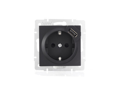 Розетка с заземлением + USB разъём Lezard Vesna, цвет черный бархат - фото 1 - id-p222372287