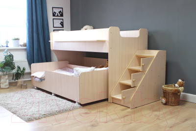 Двухъярусная кровать детская Капризун 12 Р444-2 с лестницей и ящиками - фото 5 - id-p223810434