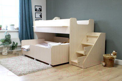Двухъярусная кровать детская Капризун 12 Р444-2 с лестницей и ящиками - фото 6 - id-p223810434