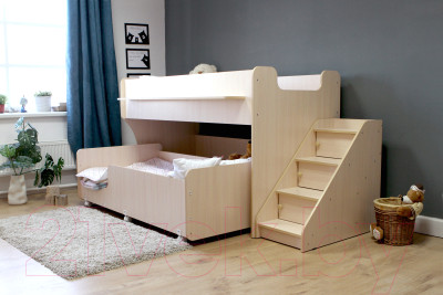 Двухъярусная кровать детская Капризун 12 Р444-2 с лестницей и ящиками - фото 7 - id-p223810434
