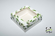 Коробка с прозрачным окном 200х200х80 Олива зеленая (белое дно)