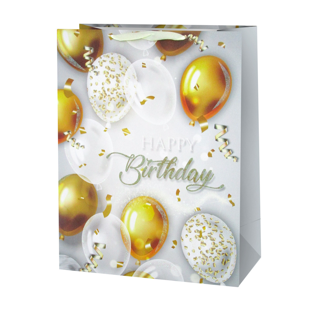 Пакет подарочный 26х10х32 см, С Днем Рождения (пастель), дизайн №2, с блестками (арт.502640)
