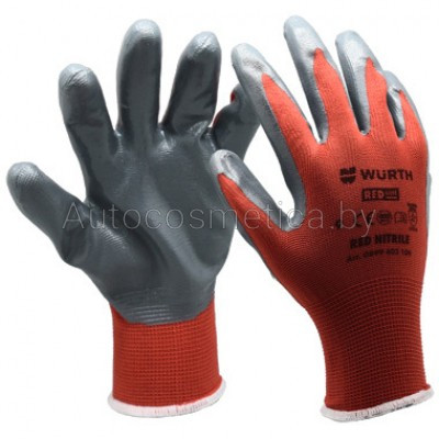 Перчатки защитные трикотажные. покрыты нитрилом. Red Nitrile. р.10 WURTH (0899403110)