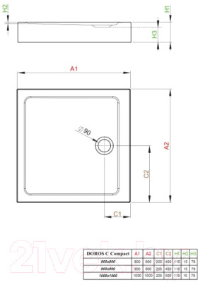 Душевой поддон Radaway Doros Compact C900x900 / SDRC9090-05 - фото 3 - id-p223839856