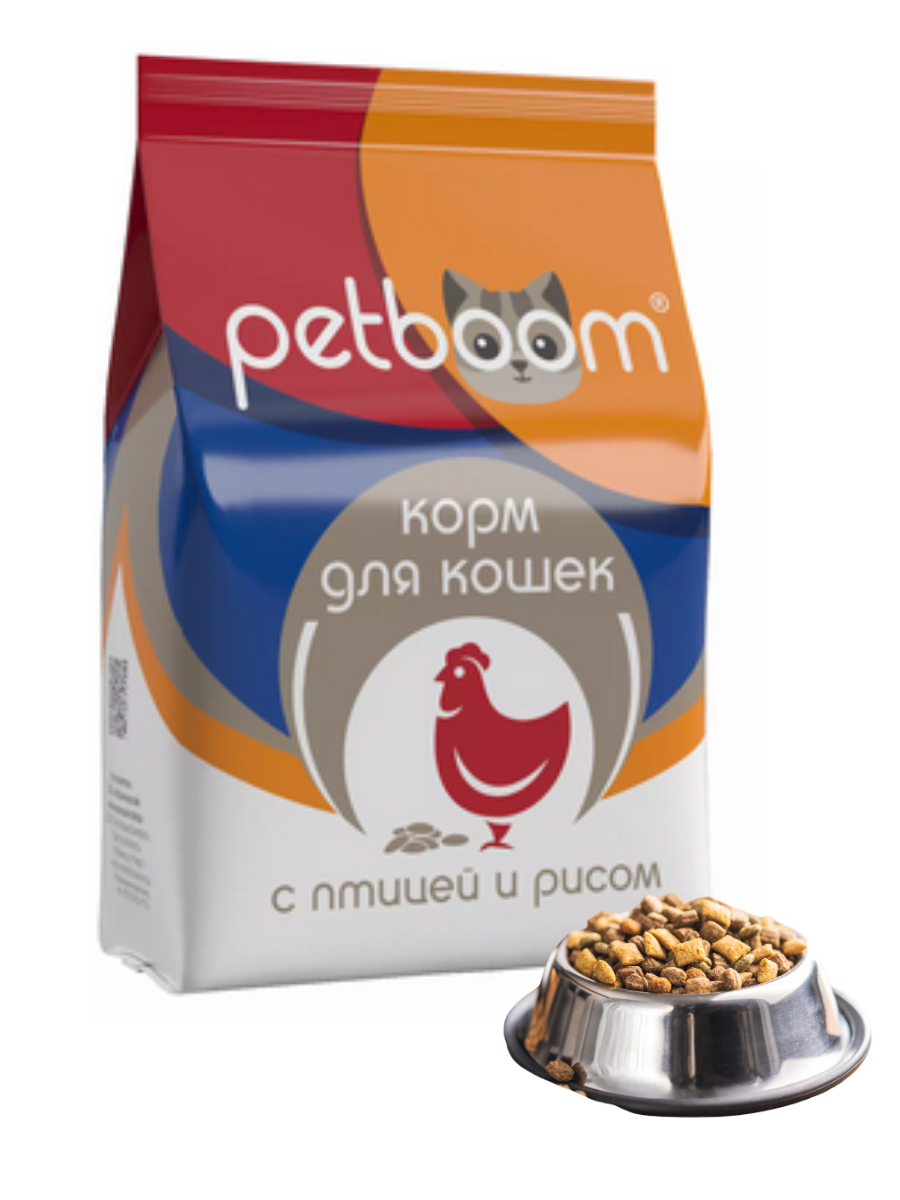 Pet Boom Корм сухой для взрослых кошек с птицей и рисом КСК-1 Б4 ЖБН-154 (уп 10кг)