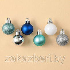 Набор ёлочных шаров, d-3 см, 28 шт, пластик, цвета синий, серебристый, голубой и белый