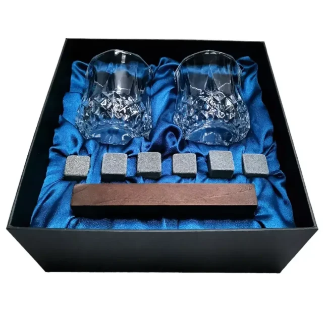 Подарочный набор для виски 2 стакана, подставка с камнями AmiroTrend ABW-310 blue - фото 2 - id-p223861917