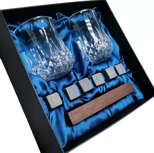 Подарочный набор для виски 2 стакана, подставка с камнями AmiroTrend ABW-310 blue - фото 5 - id-p223861917