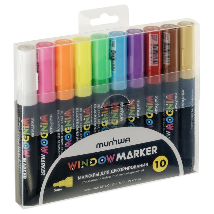 Набор меловых маркеров для декора по стеклу,доскам,штендерам 10 цветов, MunHwa "Window" - фото 1 - id-p223862158