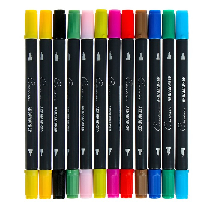 Набор художественных маркеров "Сонет", 12 цветов, водная основа, двусторонний: пулевидная/кисть, основные - фото 2 - id-p223862159