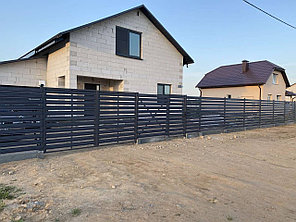 Забор из металлического горизонтального штакетника (двусторонний штакетник/односторонняя зашивка) высота 2 м, фото 2