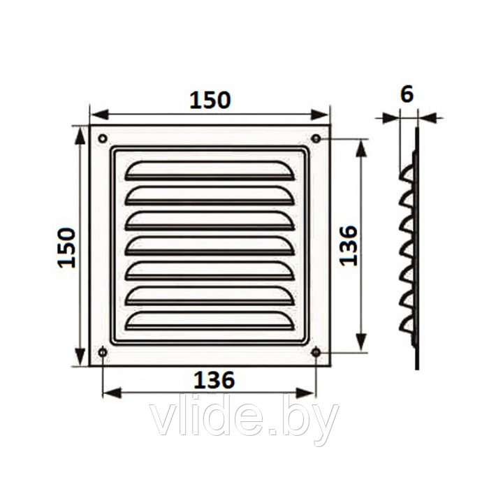 Решетка вентиляционная ZEIN Люкс РМ1515КР,150 х 150 мм, с сеткой, металлическая, коричневая - фото 7 - id-p202254409