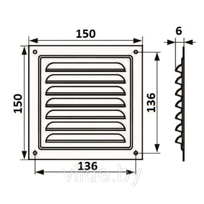 Решетка вентиляционная ZEIN Люкс РМ1515З, 150 х 150 мм, с сеткой, металлическая, золотая - фото 7 - id-p205025604