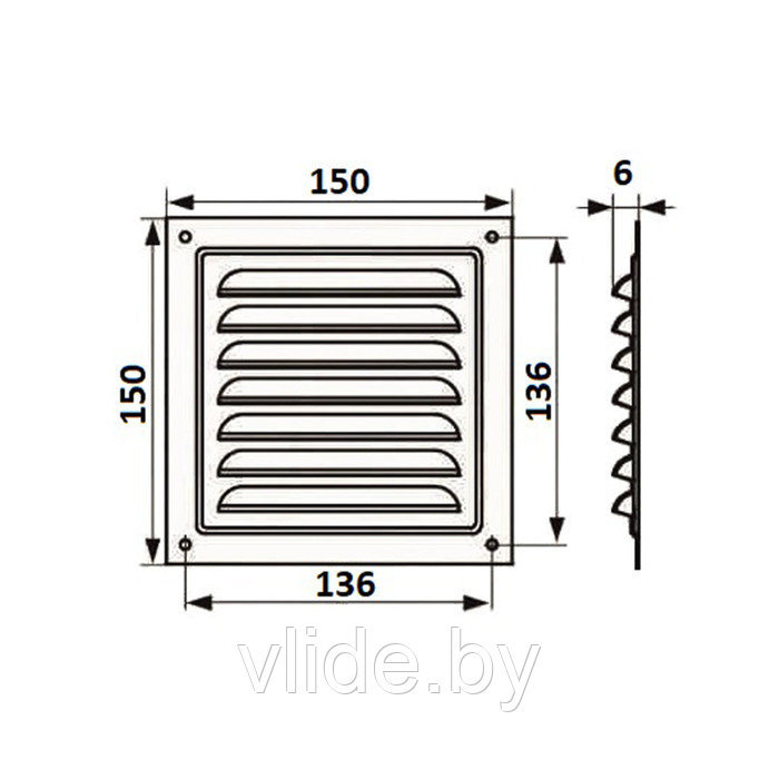 Решетка вентиляционная "КосмоВент" РМ1515КР, 150 х 150 мм, с сеткой, металл, коричневая - фото 4 - id-p202254529