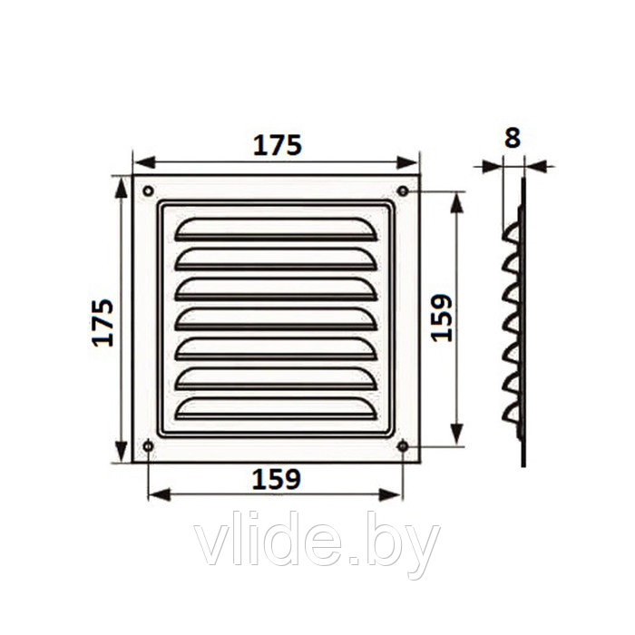 Решетка вентиляционная ZEIN Люкс РМ1717КР, 175 х 175 мм, с сеткой, металлическая, коричневая - фото 7 - id-p202254542