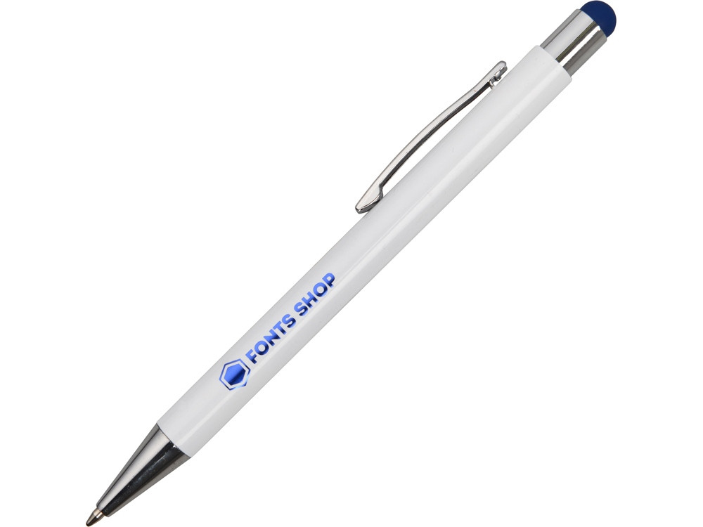 Ручка металлическая шариковая Flowery со стилусом и цветным зеркальным слоем, белый/синий - фото 1 - id-p223867178