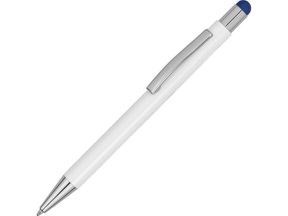 Ручка металлическая шариковая Flowery со стилусом и цветным зеркальным слоем, белый/синий - фото 2 - id-p223867178