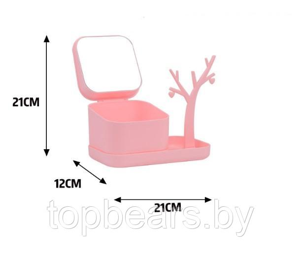 Органайзер для мелочей / косметики 2 в 1 со складным зеркалом и подставкой-деревцем для украшений Розовый - фото 9 - id-p223867632
