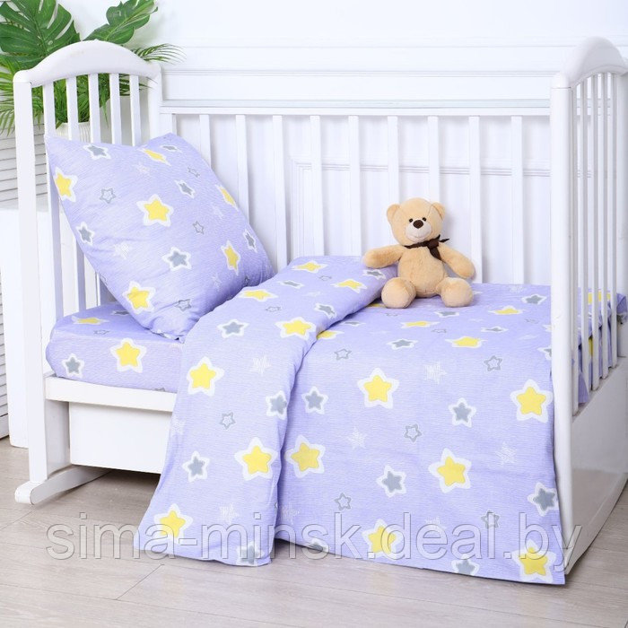 Постельное бельё BABY Звёздочки, цвет фиолетовый, 112х147см,110х150см, 60х60см, бязь 142гр/м, 100% хлопок - фото 1 - id-p223871951