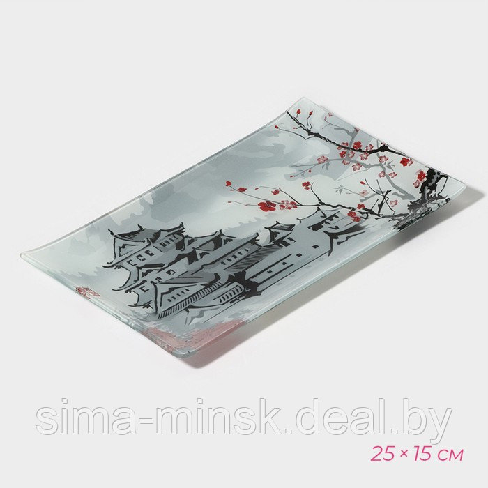Набор для суши из стекла Доляна «Пагода», 3 предмета: соусники 8×2 см, 8×6 см, подставка 25×15 см - фото 4 - id-p223871536