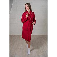 Халат женский, шалька+кант, размер 48, цвет бордовый, вафля