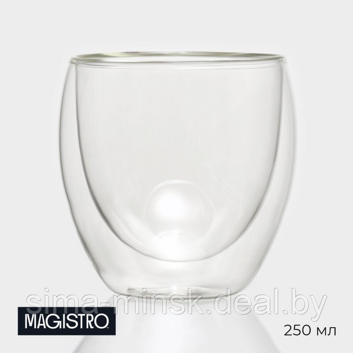 Стакан стеклянный с двойными стенками Magistro «Поль», 250 мл, 8,3×9 см - фото 1 - id-p223871136