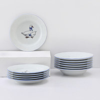 Набор фарфоровых тарелок «Гуси», 12 предметов: 6 супниц 350 мл, 6 плоских тарелок d=20 см
