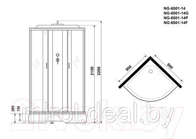 Душевая кабина Niagara NG-6501-14P 90x90x215 - фото 4 - id-p223874483