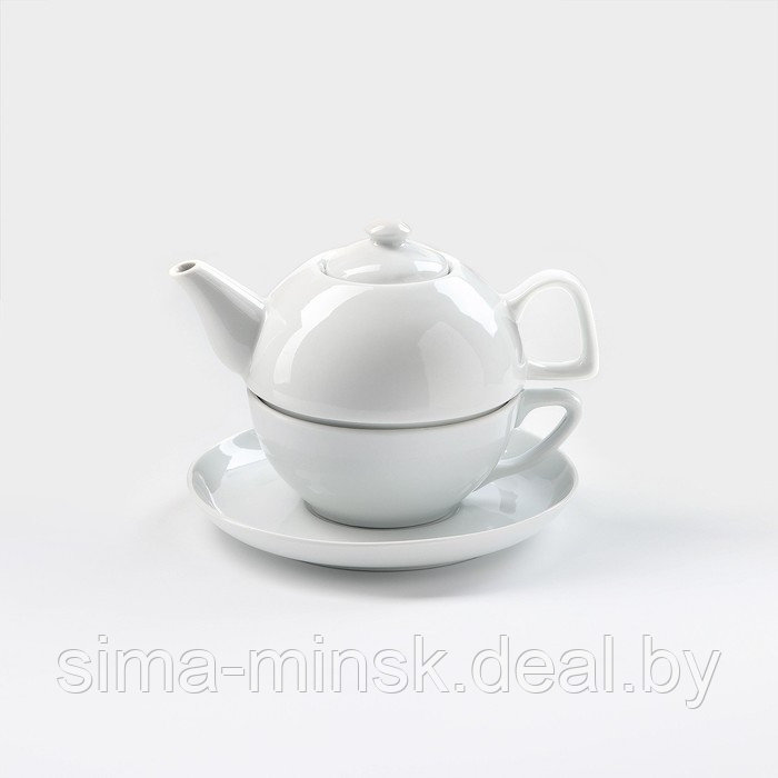 Набор фарфоровый для чая «Бельё», 3 предмета: чайник 470 мл, чашка 300 мл, блюдце - фото 1 - id-p223871238
