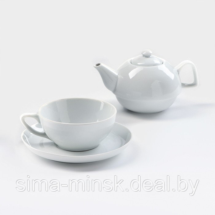 Набор фарфоровый для чая «Бельё», 3 предмета: чайник 470 мл, чашка 300 мл, блюдце - фото 2 - id-p223871238