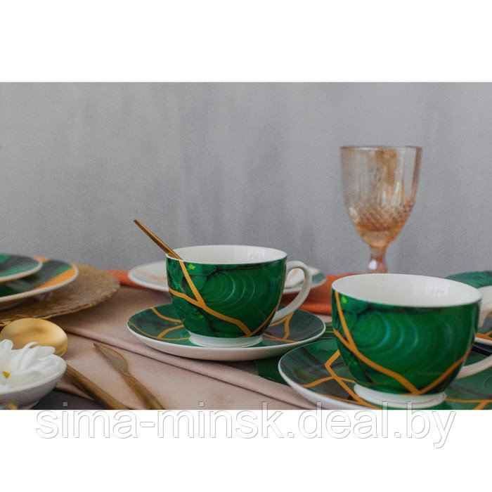 Сервиз фарфоровый чайный Доляна «Малахитовая шкатулка», 12 предметов: 6 чашек 250 мл, 6 блюдец d=15 см, цвет - фото 9 - id-p223871246