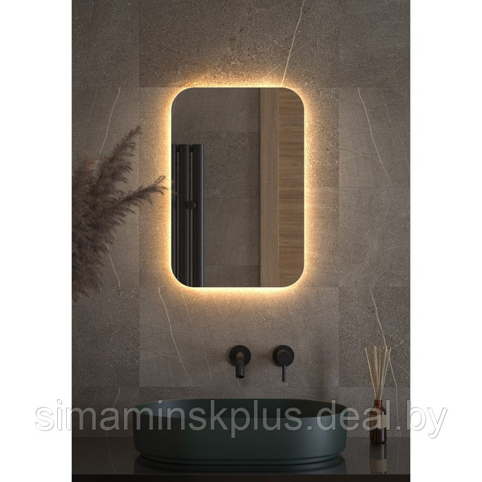 Зеркало с LED-подсветкой 17 Вт, 40x60 см, без выключателя, тёплый белый свет - фото 3 - id-p223876068