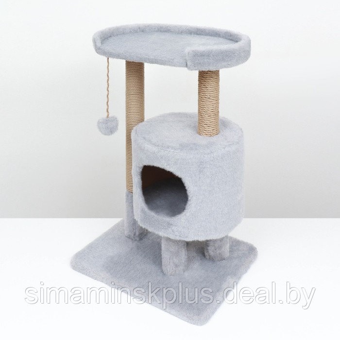 Домик для кошек с когтеточкой "Круглый с площадкой", 52 х 52 х 95 см, серый - фото 3 - id-p223875915