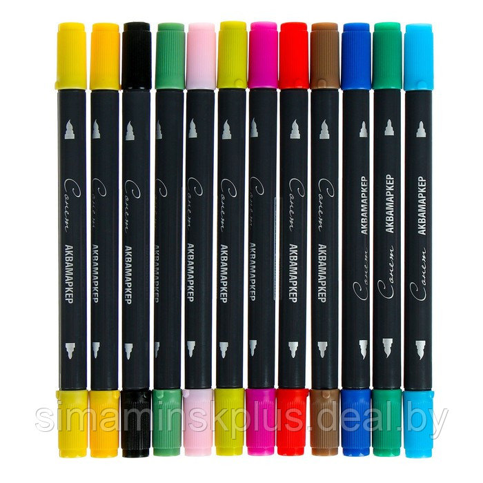Набор художественных маркеров "Сонет", 12 цветов, водная основа, двусторонний: пулевидная/кисть, основные - фото 2 - id-p223875960