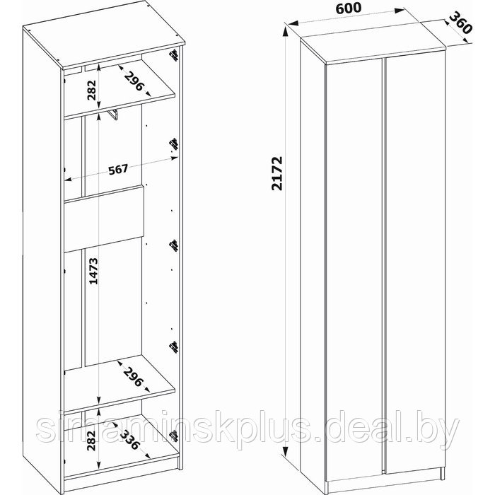 Шкаф для одежды «ШО-4», 600 × 360 × 2172 мм, цвет белый - фото 3 - id-p223875996