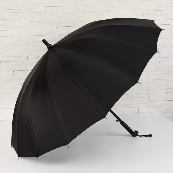 Зонт - трость полуавтоматический, 16 спиц, R = 48 см, цвет чёрный - фото 1 - id-p223876303