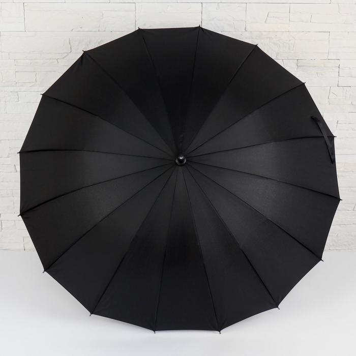 Зонт - трость полуавтоматический, 16 спиц, R = 48 см, цвет чёрный - фото 2 - id-p223876303