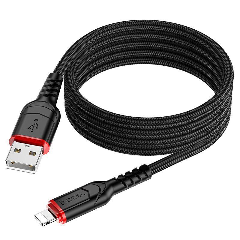 USB дата-кабель Hoco X59 USB - Lightning (2 м, 2.4 A,нейлон) черный - фото 2 - id-p223877920