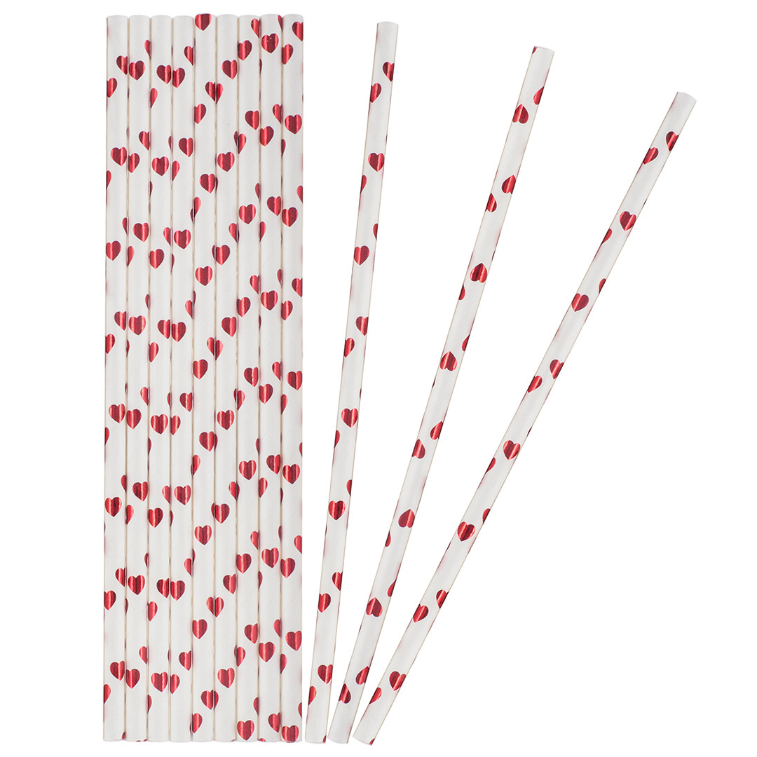 Трубочки для коктейлей Сердечки, белый/красный, металлик, 12 шт (арт.6231290) - фото 1 - id-p223883354