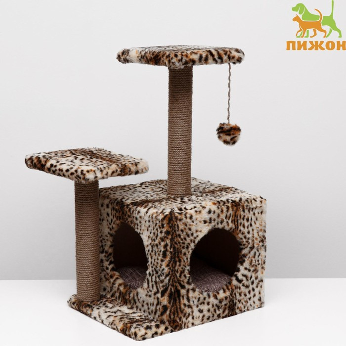 Домик для кошек с когтеточкой, квадратный, 3х-этажный, 45 × 47 × 75 см, леопард - фото 1 - id-p223883384